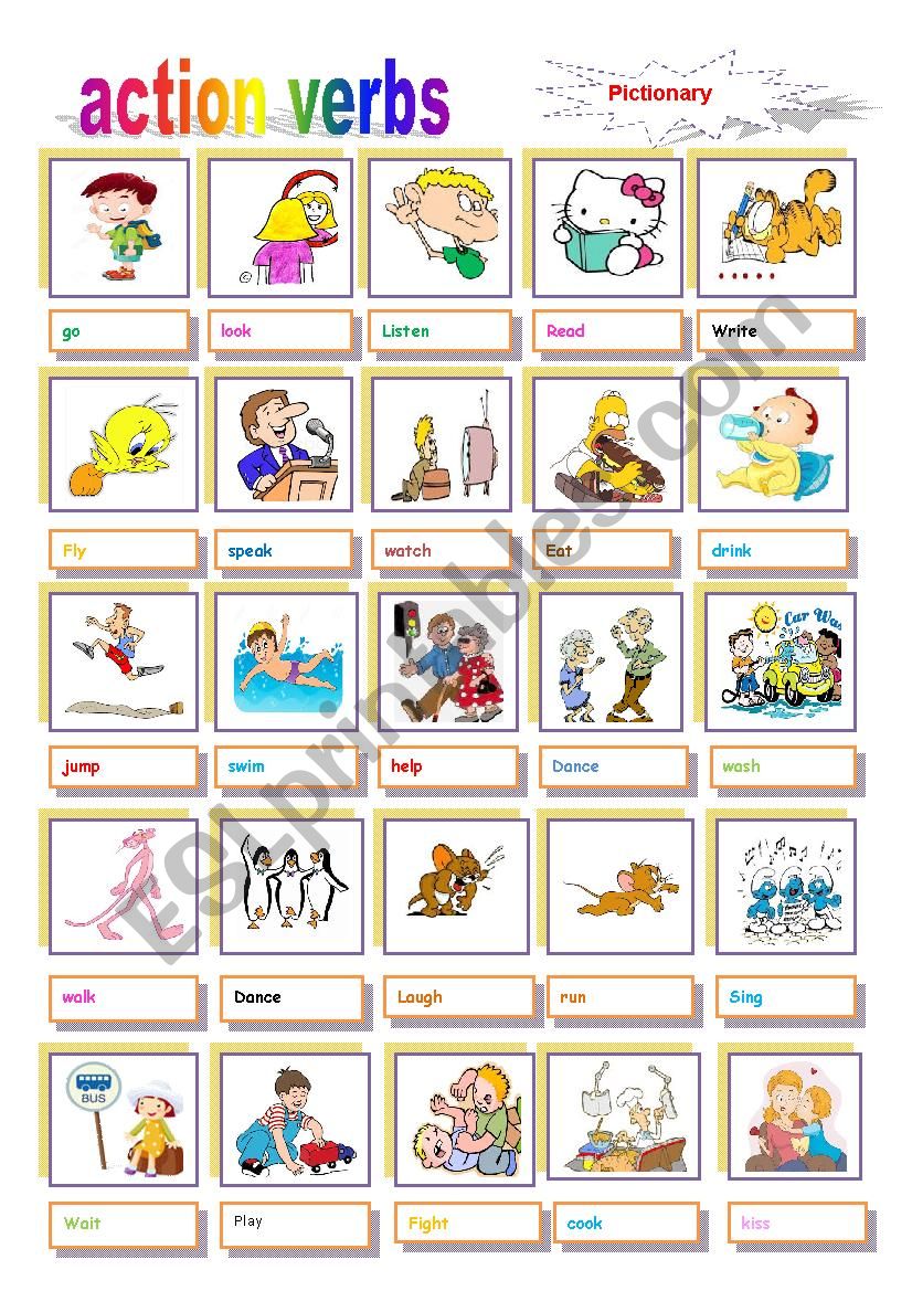 action verbs pictionary  worksheet