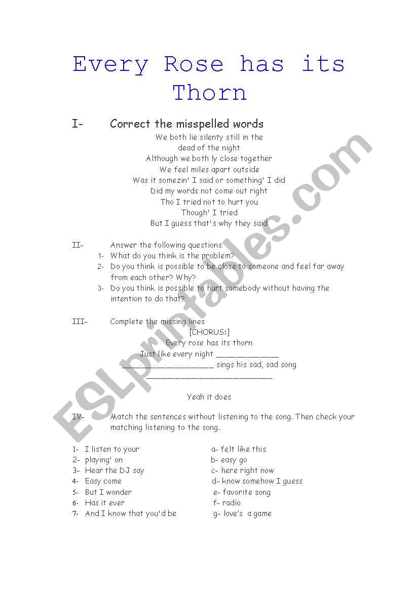 every rose worksheet