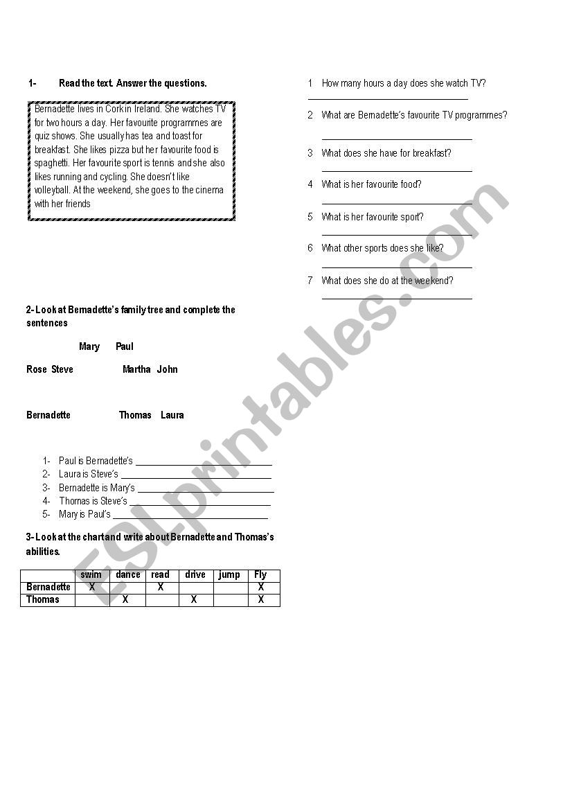 Family and ablilities worksheet