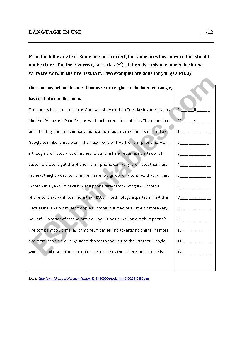 Language in Use - Correcting a text