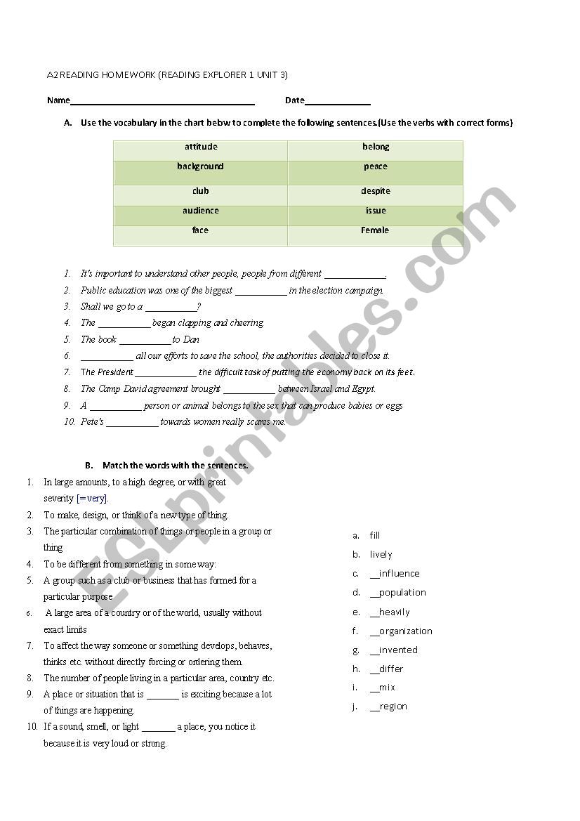 a2 worksheet