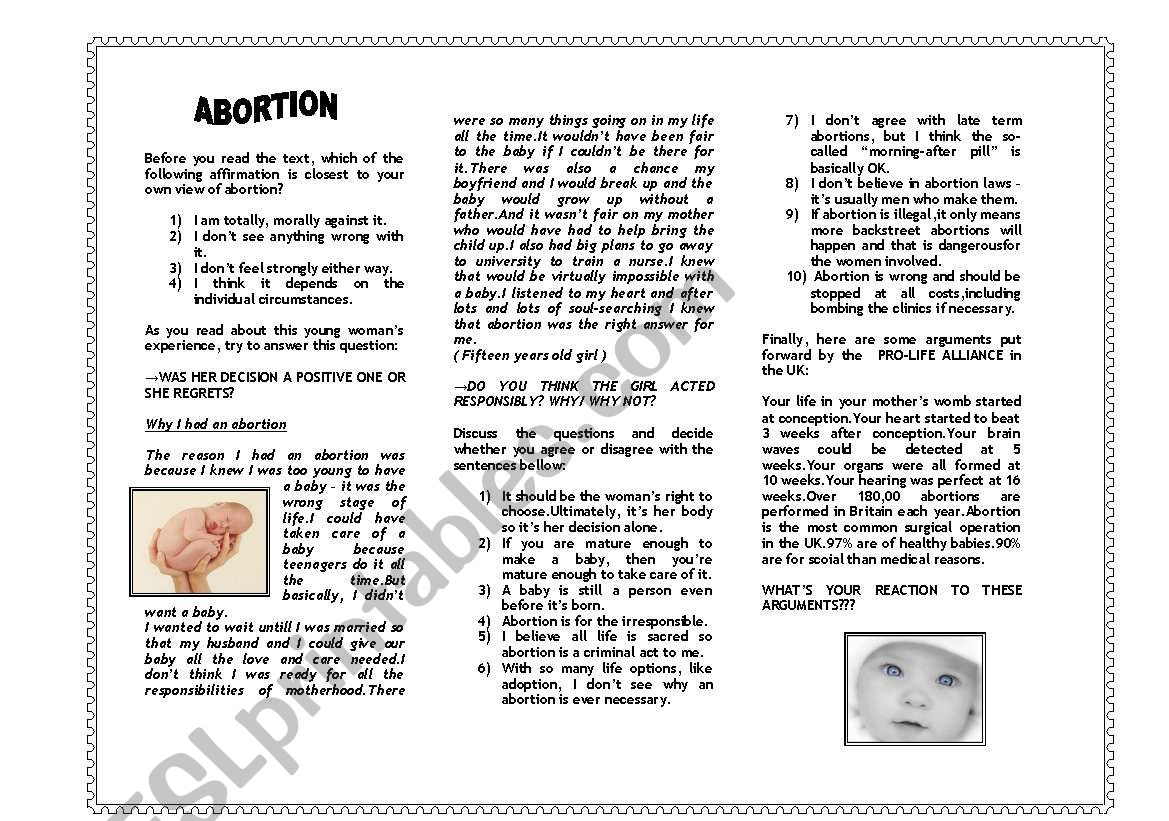 CONVERSATION CLASS - ABORTION worksheet