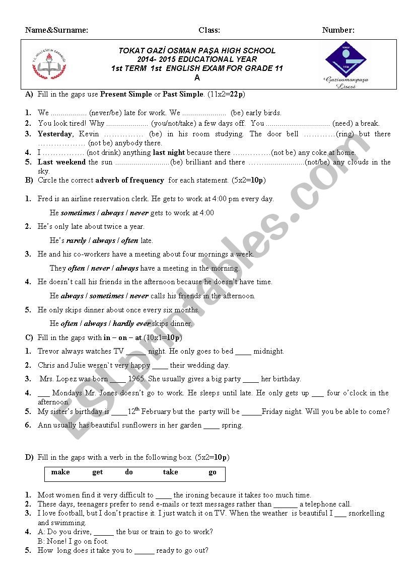 An Examination At Lower Intermediate Level 