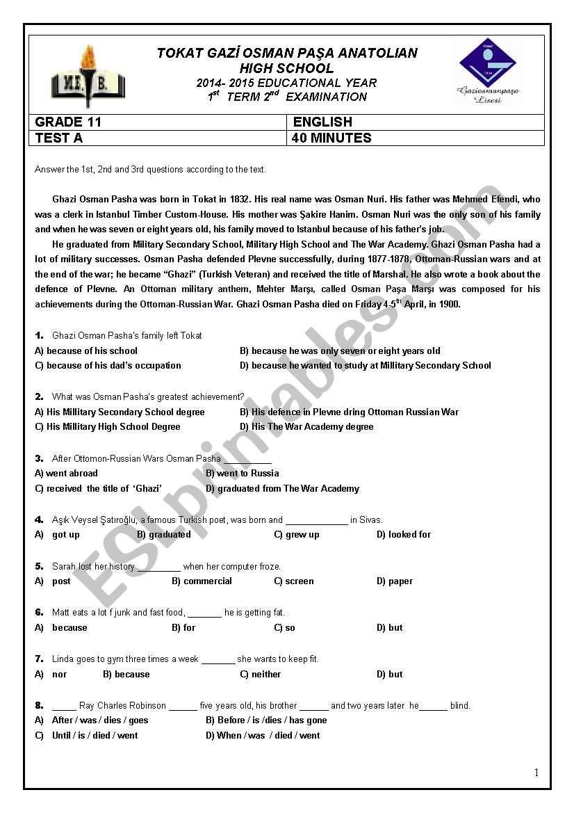 A Placement Test at Lower Intermediate Level