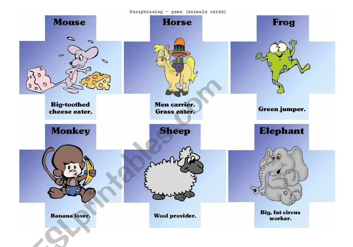 Paraphrasing game - animal cards II