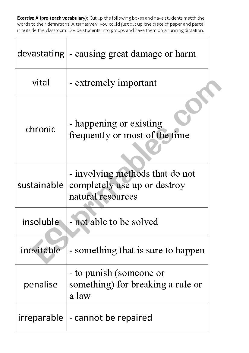 Dictagloss (The environment) worksheet