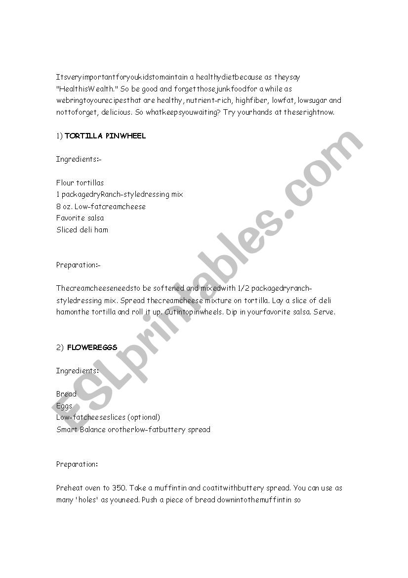 recipes worksheet