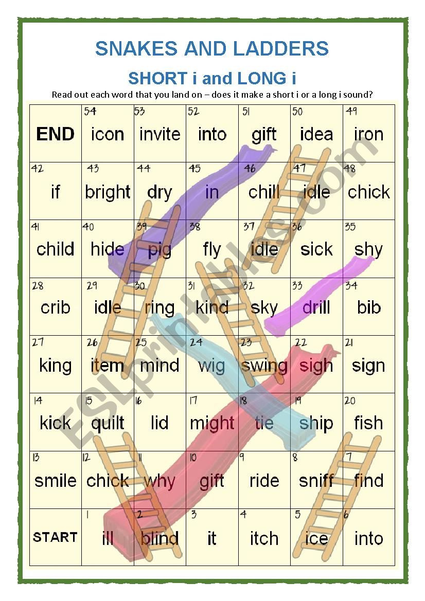 Ladders and Slides Game - Long i and Short i