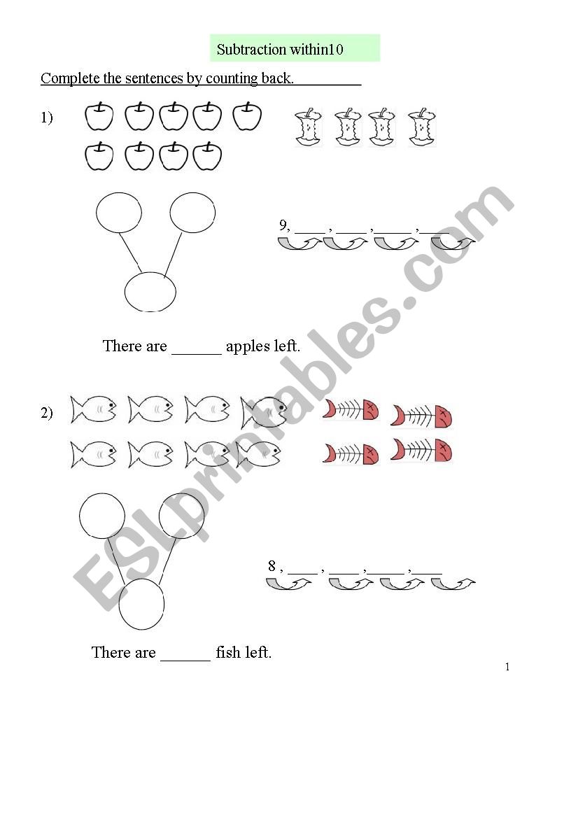 Subtraction within 10 worksheet