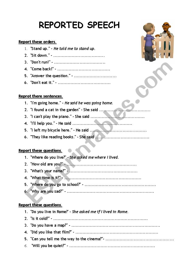 Reported Speech worksheet