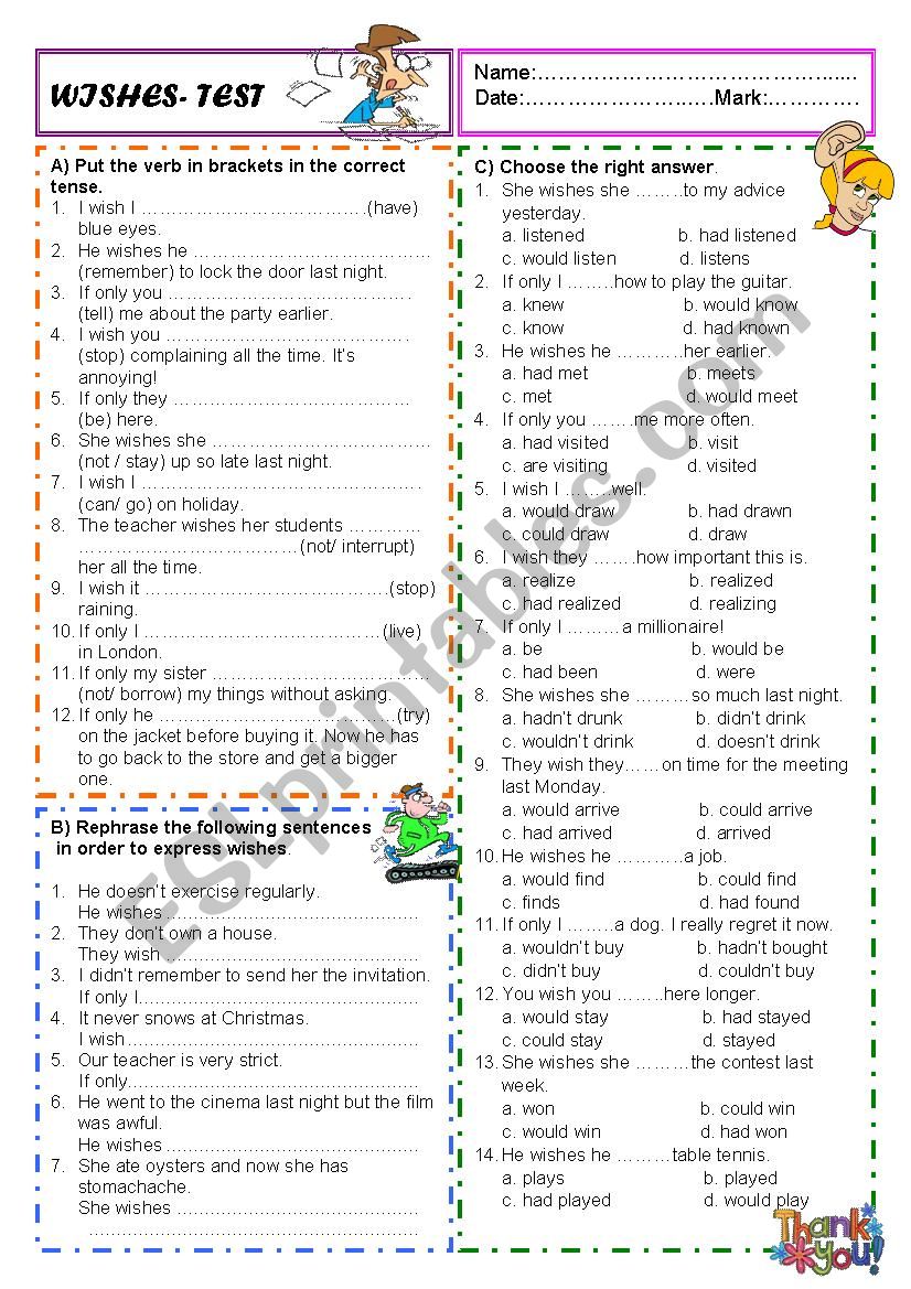 WISHES - TEST with KEY worksheet