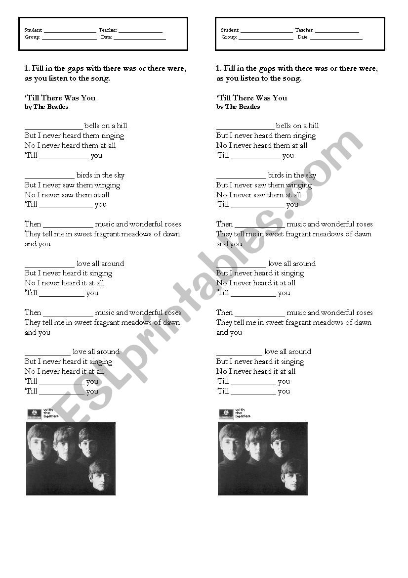 Till there was you worksheet
