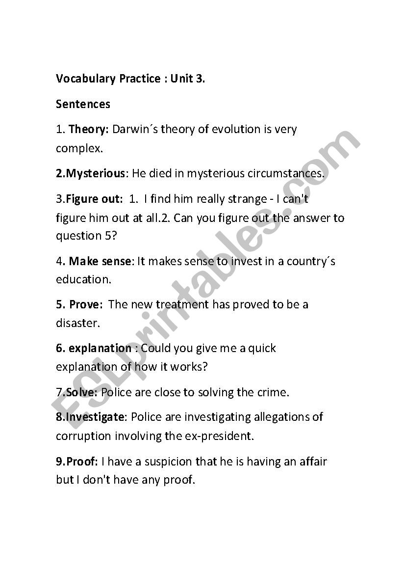 Extra Vocabulary Practice worksheet