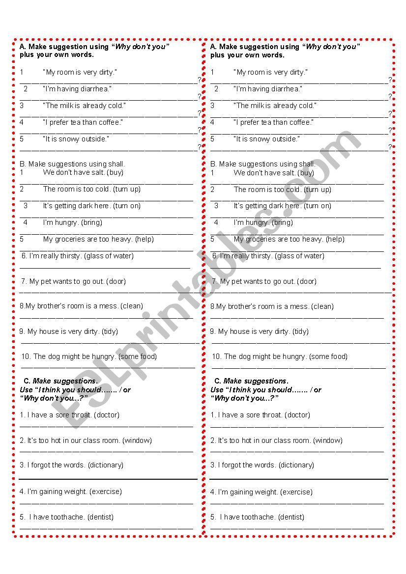 MAKING SUGGESTIONS worksheet