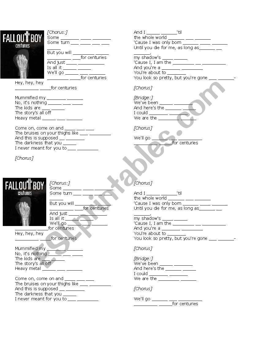 Centuries-Fall out Boys worksheet