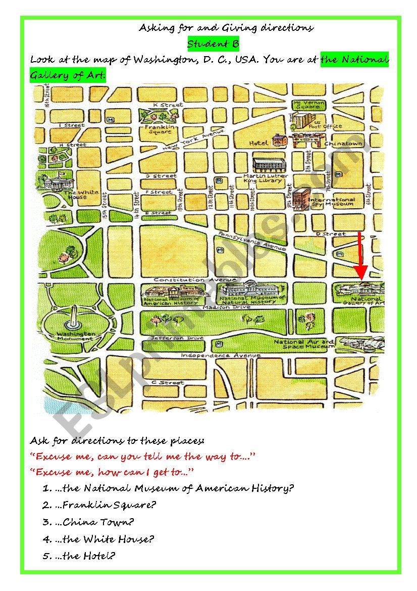 Directions A To B Asking For And Giving Direction - Esl Worksheet By Mariojr912000