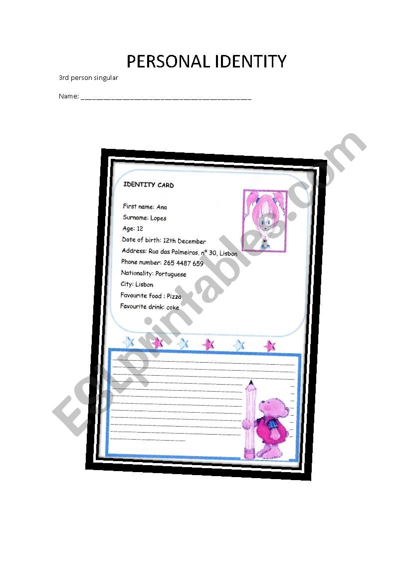 Personal identification worksheet