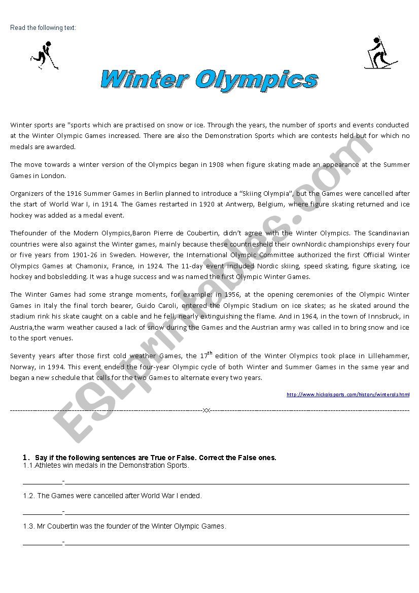 Winter Olympics worksheet