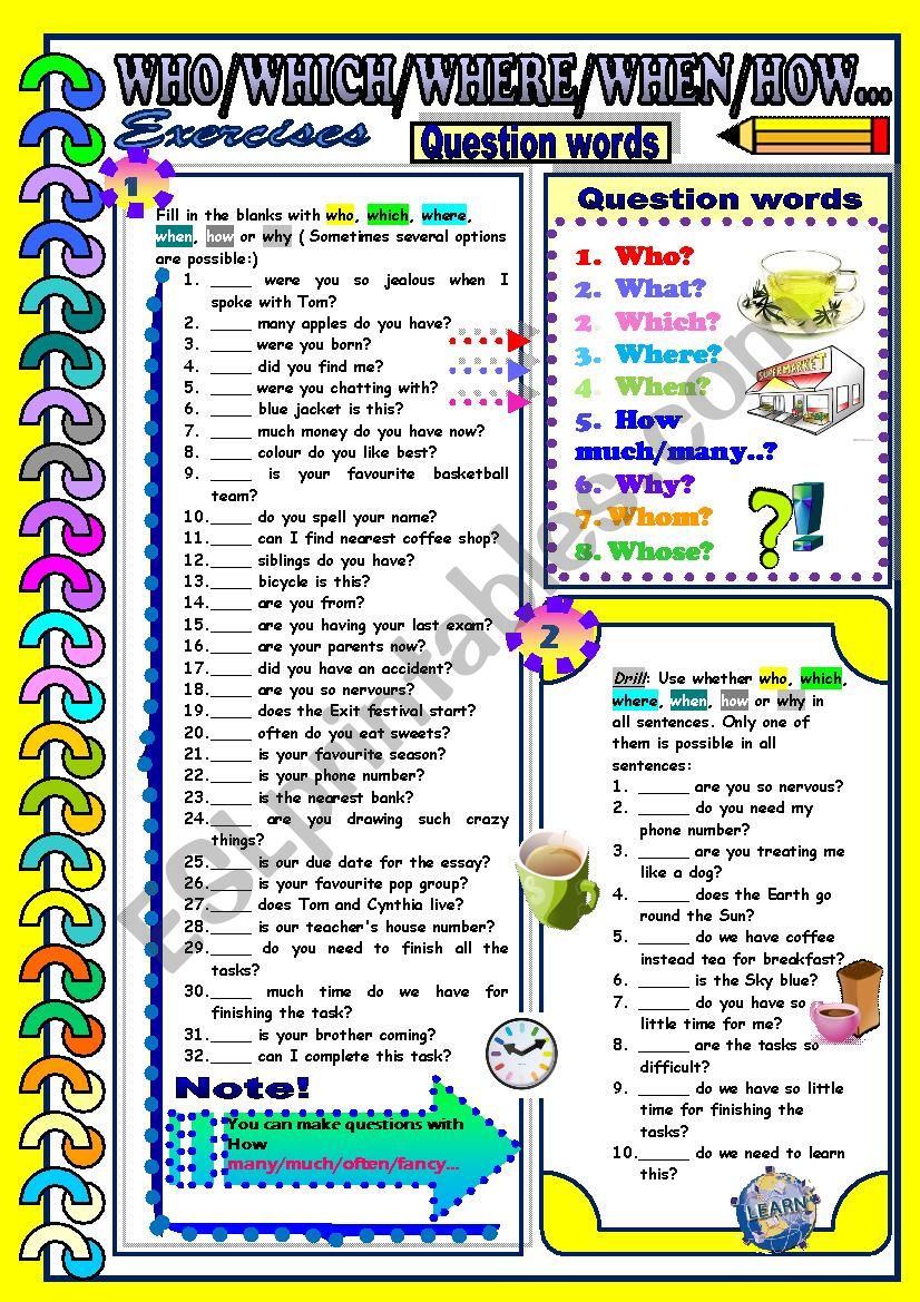 Question words - WHO / WHICH / WHERE / WHEN / HOW / WHY...