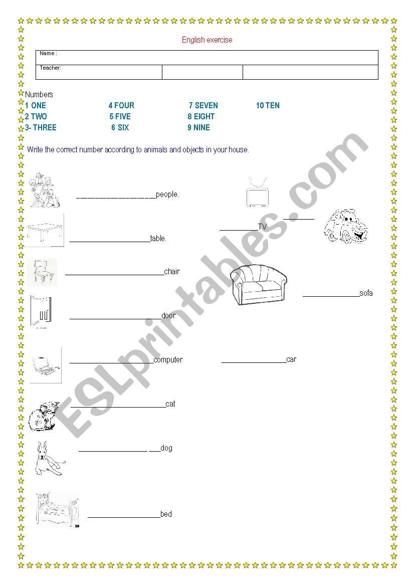 Numbers  worksheet