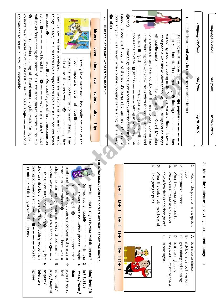 language revision  worksheet