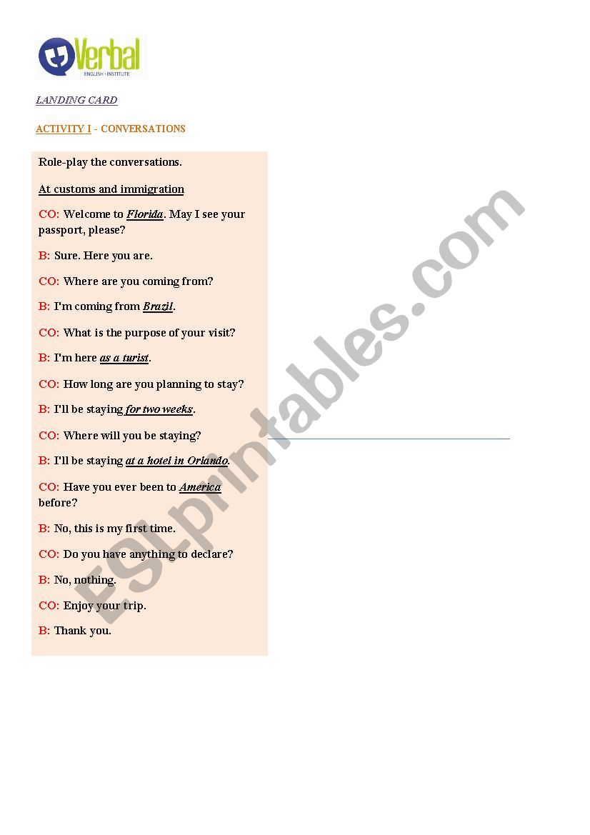 At the airport worksheet