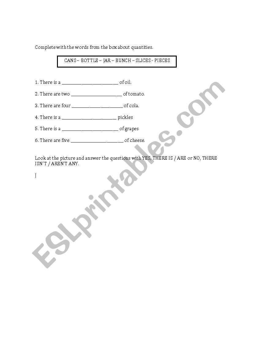 quantities worksheet