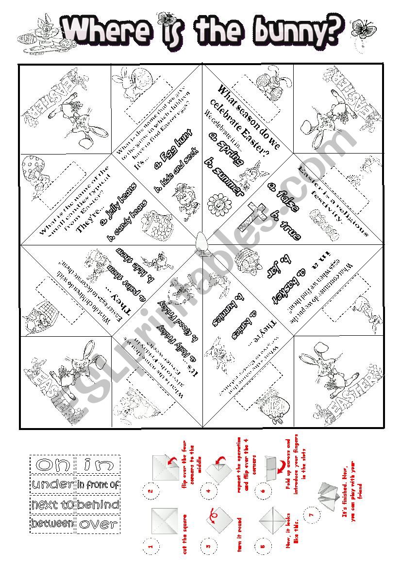 Easter Cootie Catcher with Prepositions