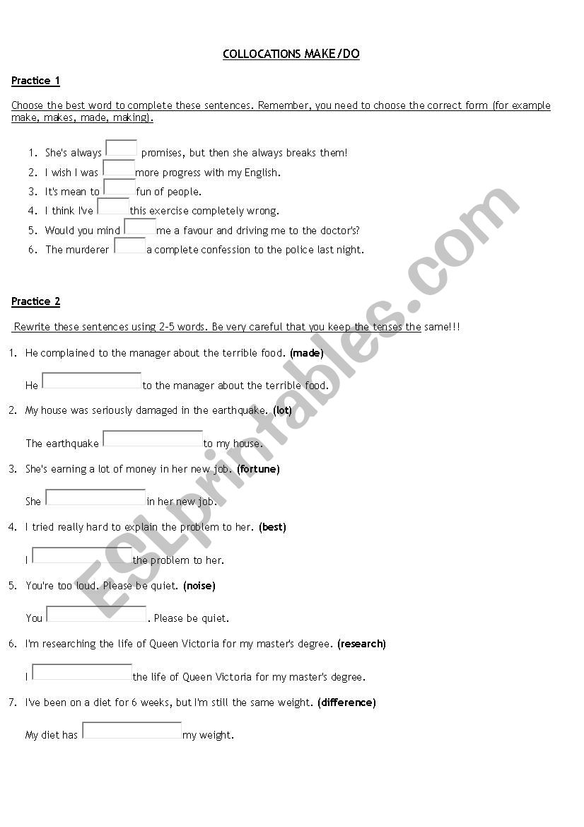 PRACTICE MAKE AND DO worksheet
