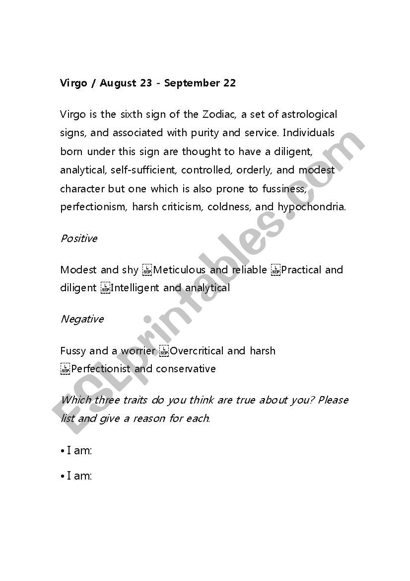 Horoscope speaking activity worksheet