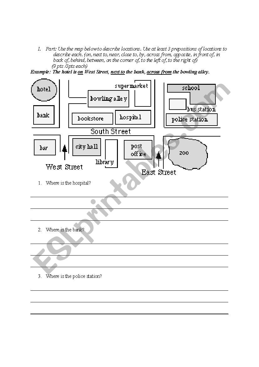 Location Words Assessment worksheet