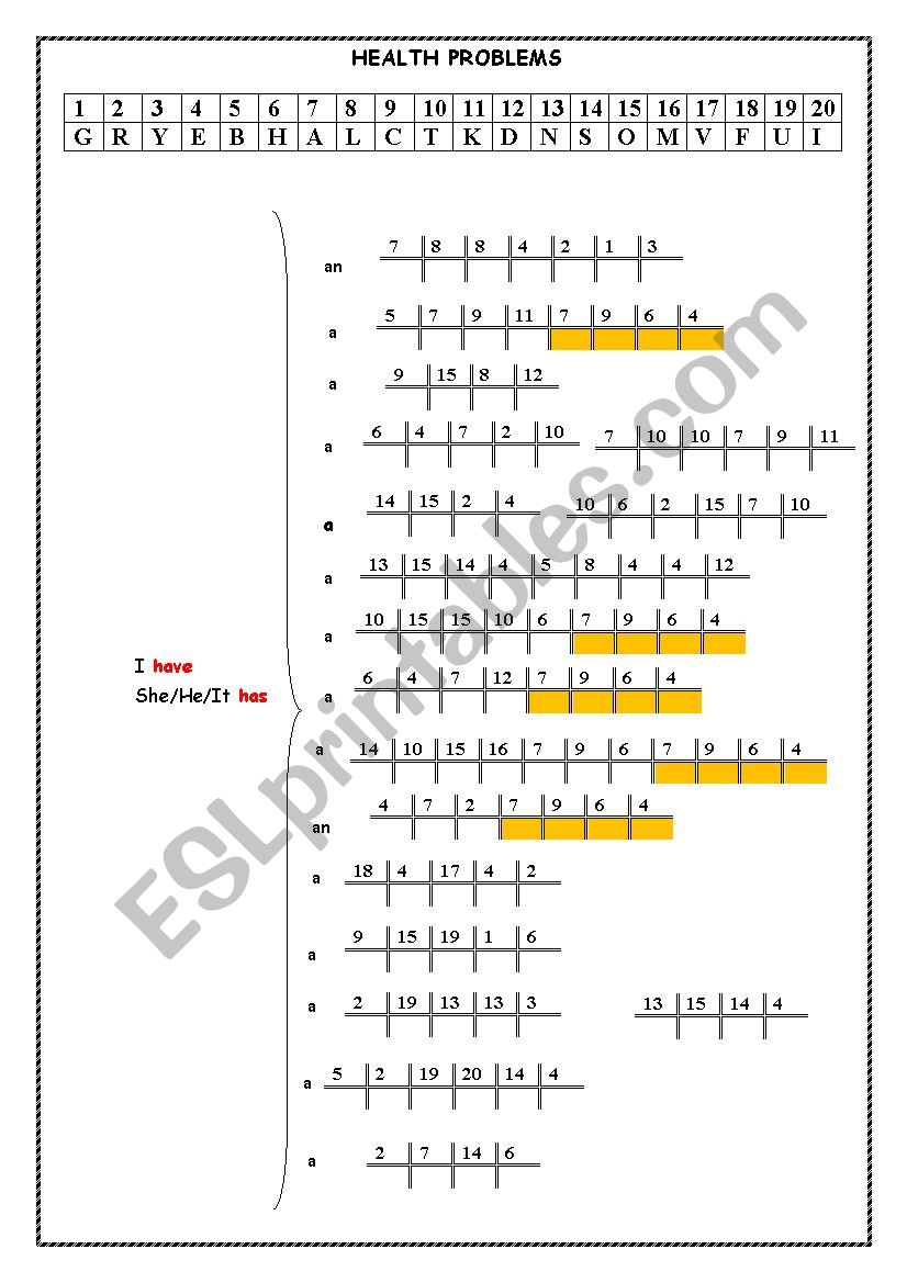 HEALTH PROBLEMS  worksheet