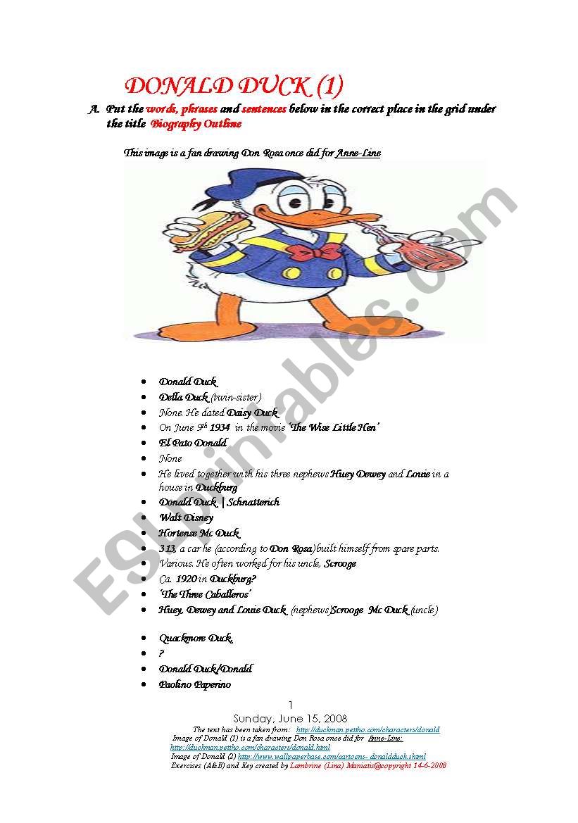 Donald Duck worksheet