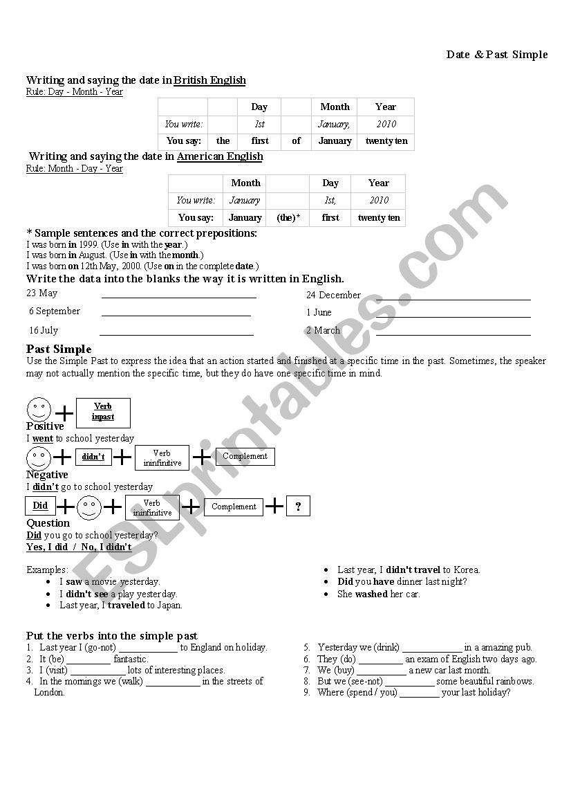 Date & Past Simple worksheet