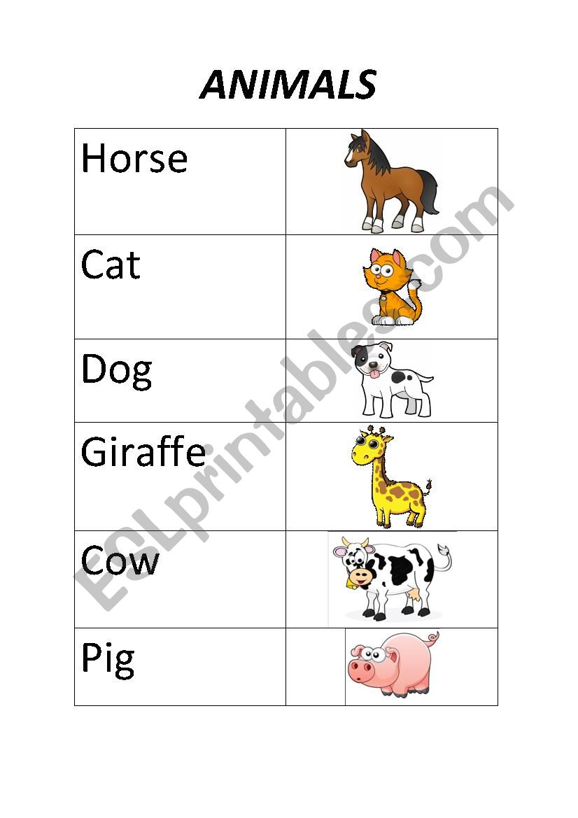 Learning Animal Names - ESL worksheet by rodger1587