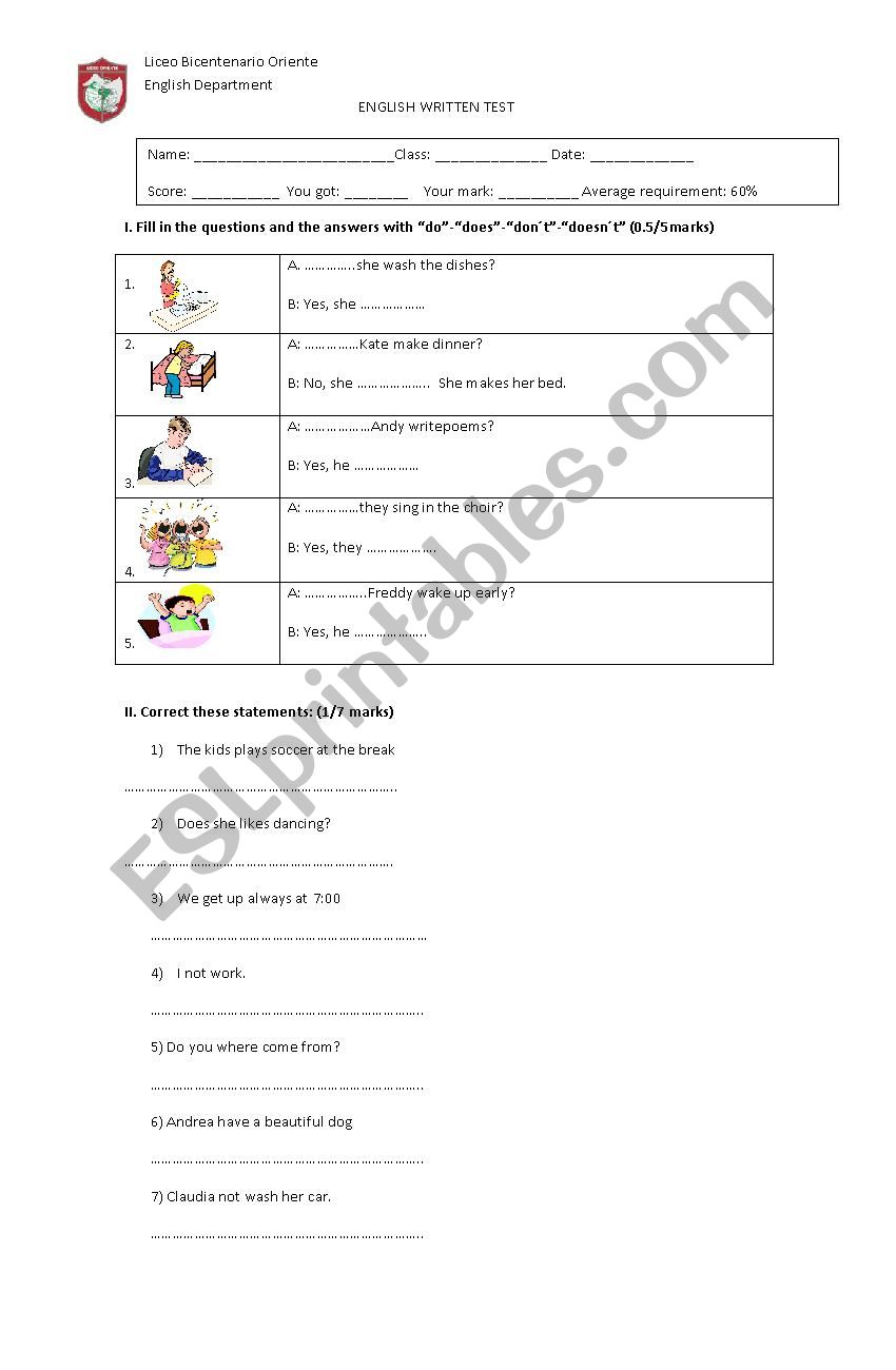 8th grade test worksheet