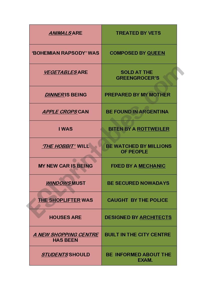 Passive voice cards/matching worksheet