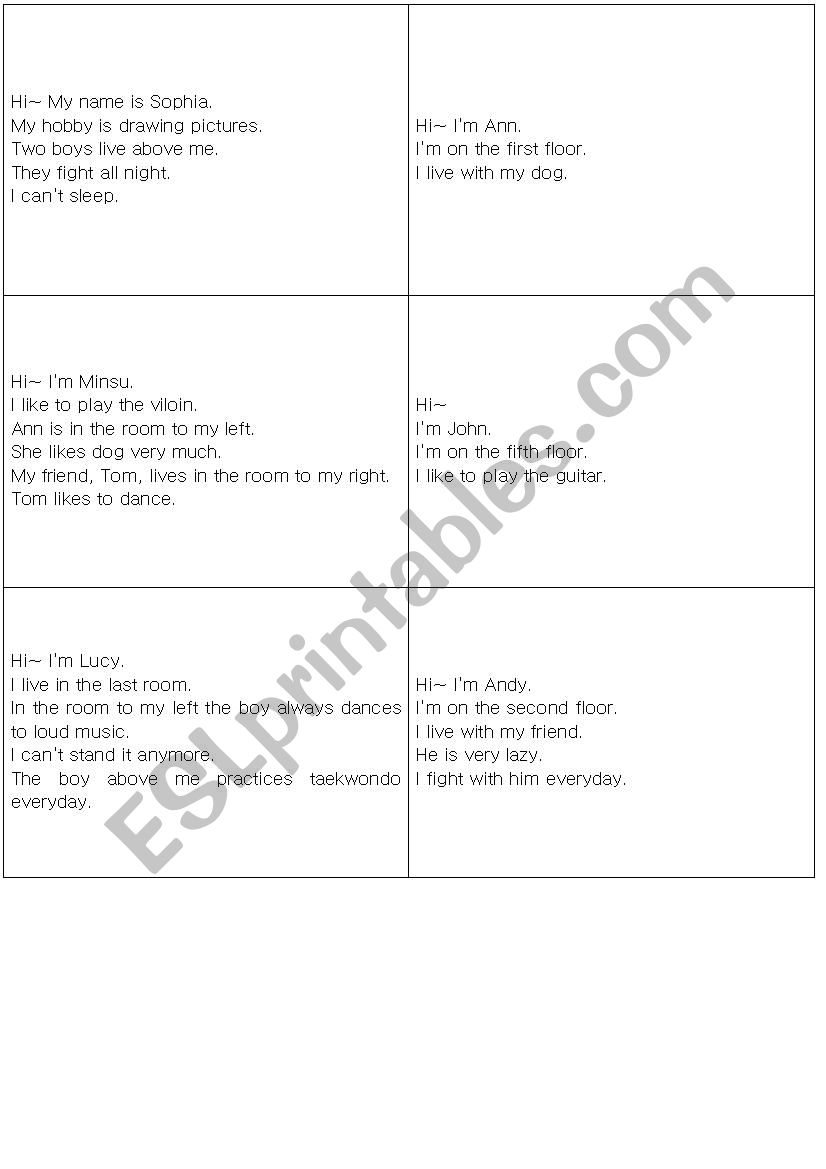 dormitary game worksheet