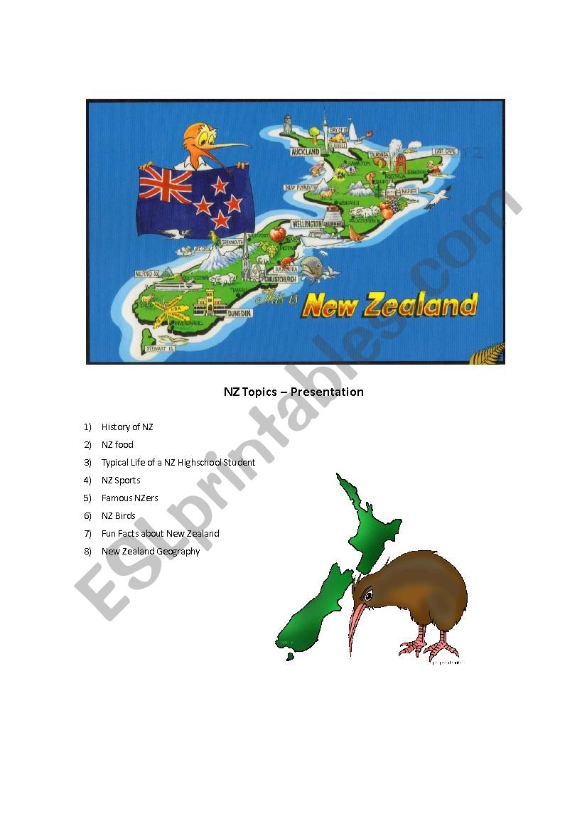 8 New Zealand Topics worksheet