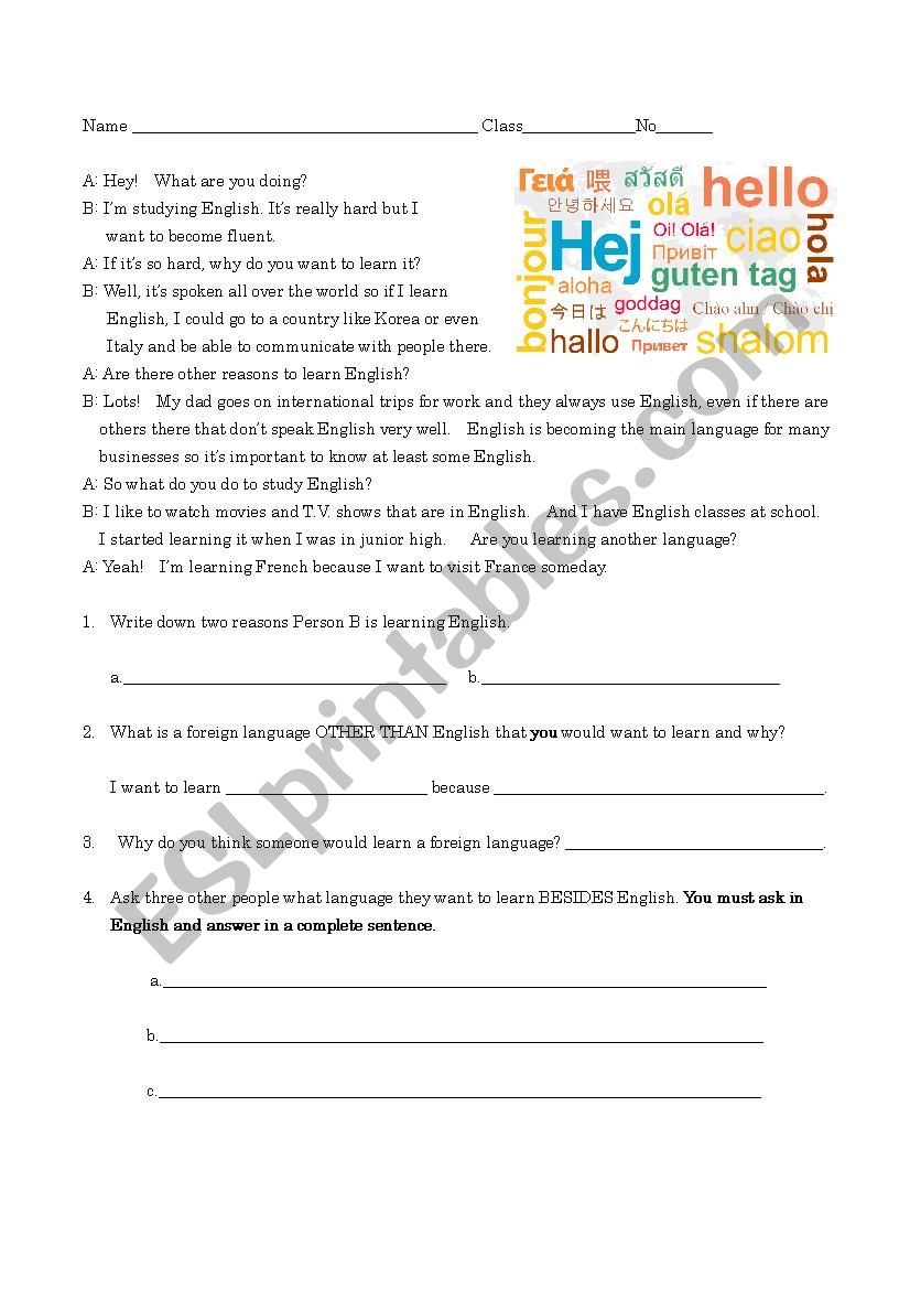 Foreign Languages worksheet