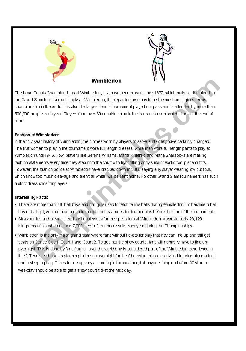 Wimbledon worksheet