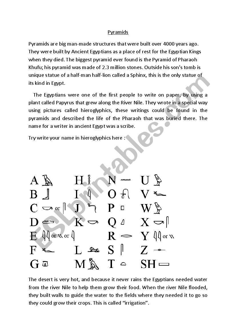 Ancient Egypt Introduction & worksheet