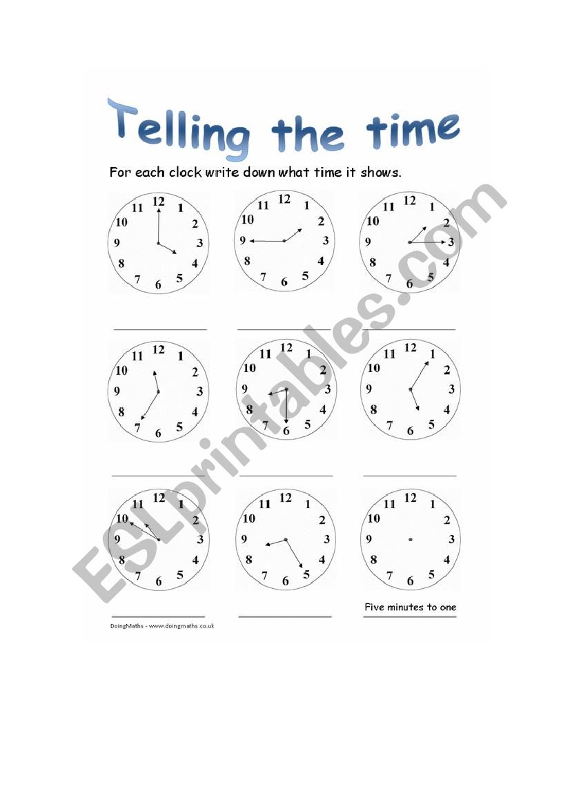 telling the time worksheet