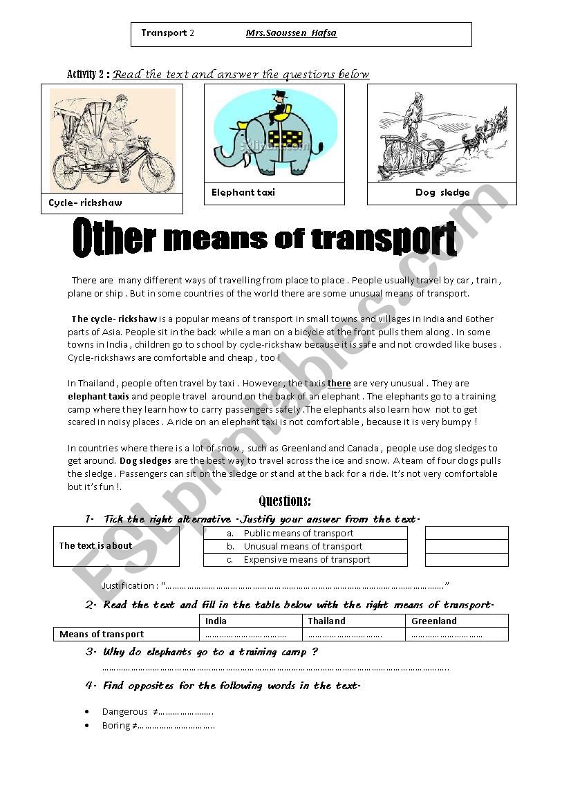 transport  group session worksheet