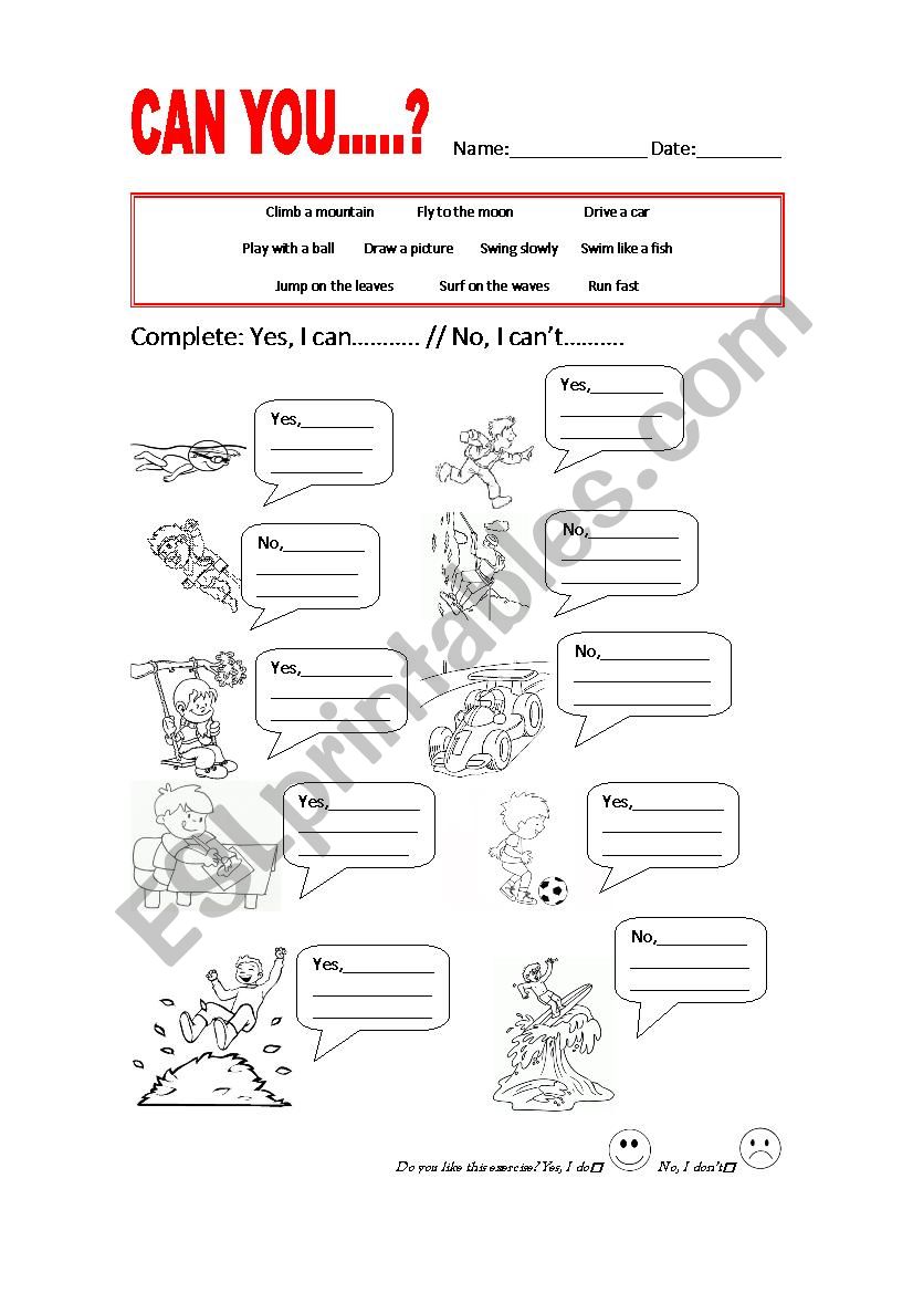 CAN YOU? worksheet