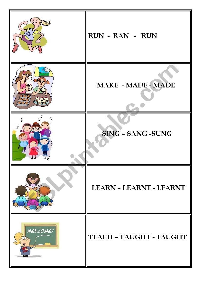 irregular verb flash card _1 worksheet