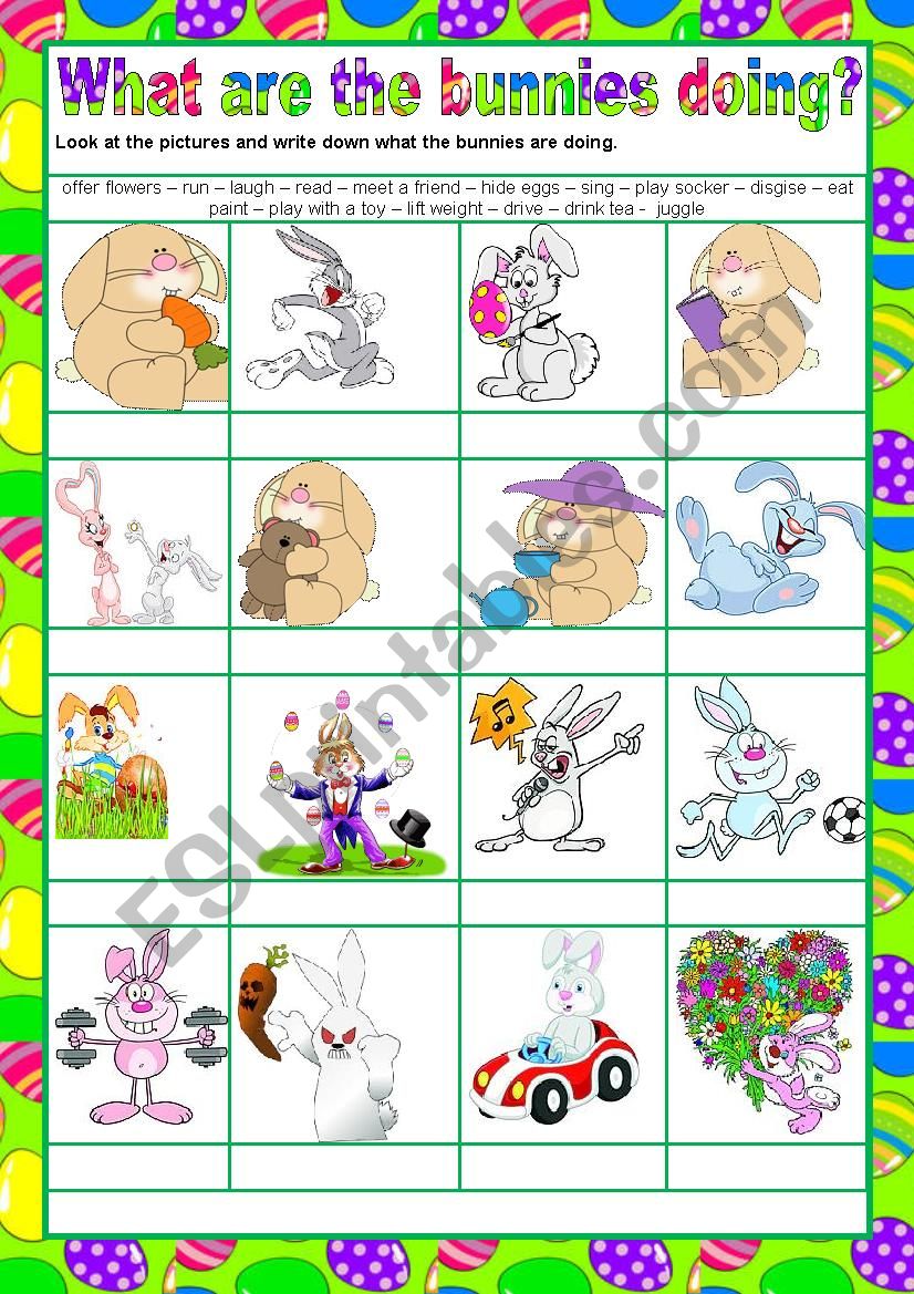 WHAT ARE THE BUNNIES DOING worksheet