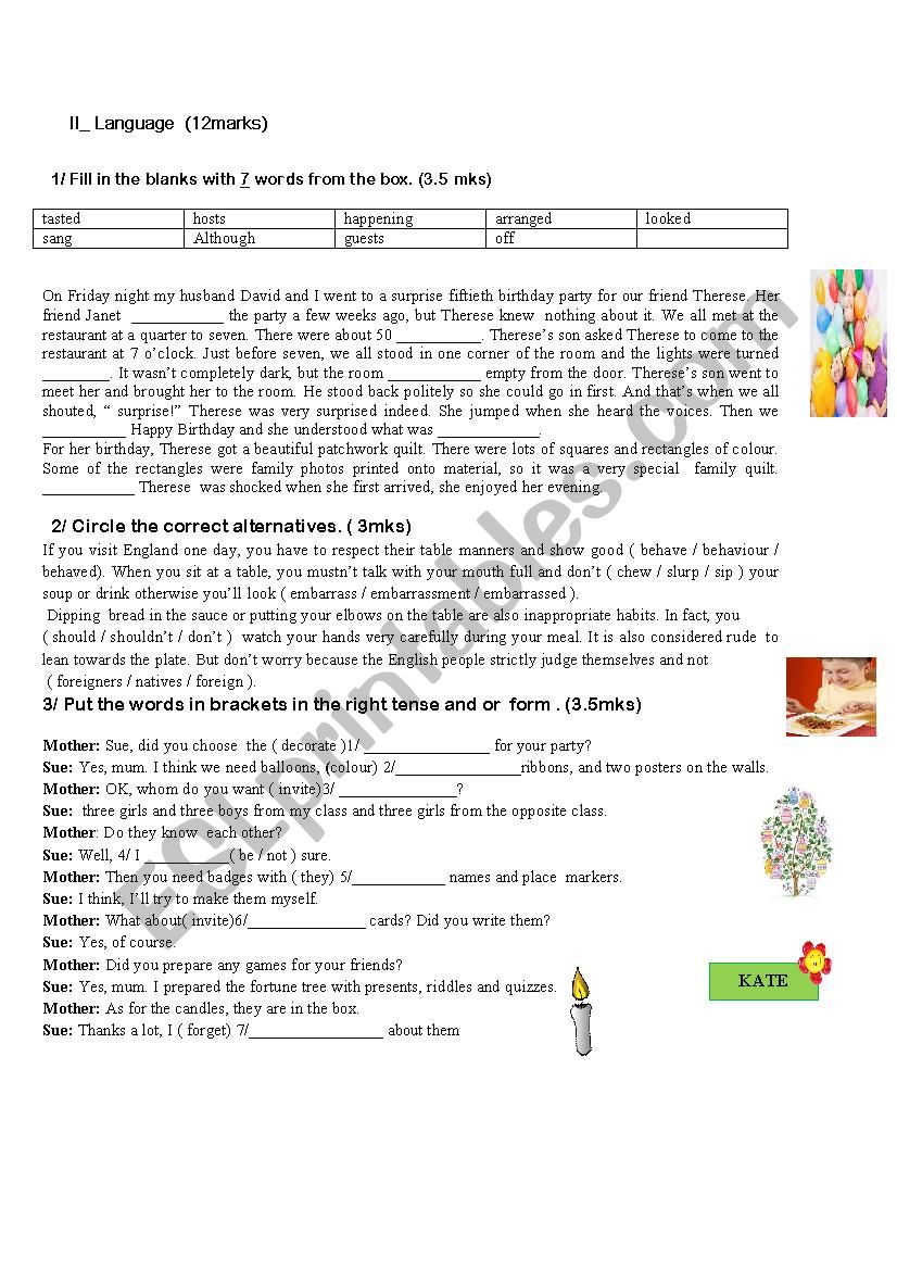 language 8eme worksheet