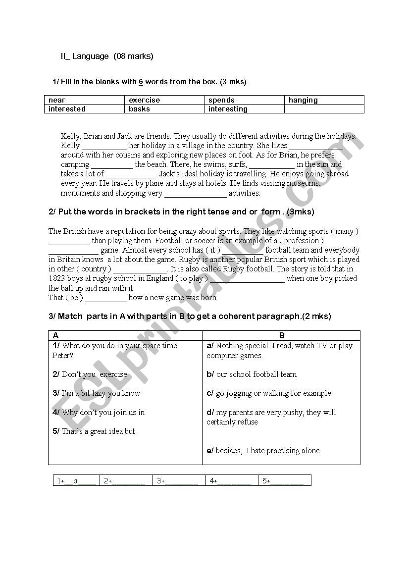 language of end term 2 test worksheet