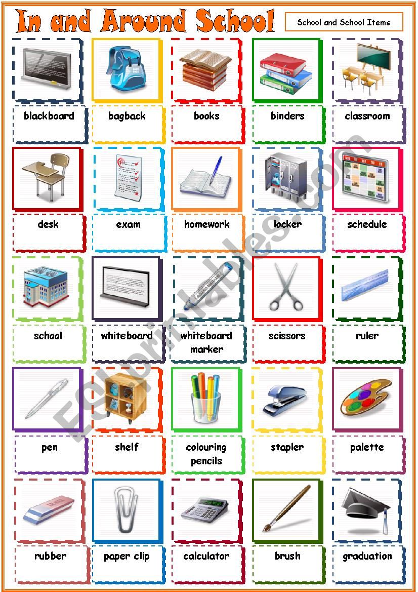 In and around School worksheet